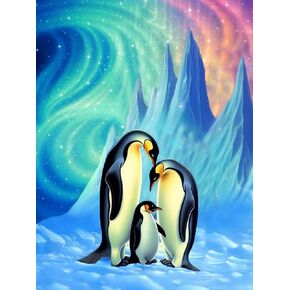 SKRYUIE 5D Full Drill Aurora Glacier Penguin Diamond Art Painting by Number Kits, Paint with Diamonds Embroidery Set DIY Craft Arts Decorations (16x20inch)