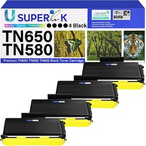 4 Pack Compatible Toner Cartridge Replacement for Brother TN580 TN650 TN-650 TN620 High Yield use with DCP-8050DN 8080DN 8085DN HL-5340D 5350DN MFC-8370 8480DN 8680DN 8690DW 8880DN 8890DW