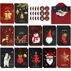 Faccito 36 Sets Christmas Greeting Cards with Envelopes Stickers Merry Christmas Cards Bulk 3D Red Gold Foil Embossing Snowman Xmas Tree Santa Claus Snowflake Gift Cards for Holiday New Year, 4" x 6"