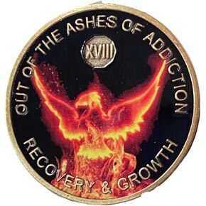 18 Year Out of The Ashes of Addiction Medallion Phoenix Flames Clean Time Chip
