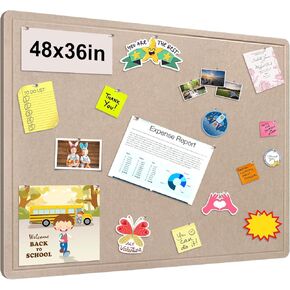Foldable Large Bulletin Board, 72x48 Inches Cork Board Alternative, Large Felt Board Decorative Pin Board for Wall, Foldable Photo Board Self-Adhesive Vision Board with 36 Pushpins Khaki