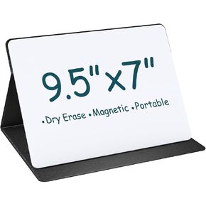 Magnetic Small White Board,Portable Dry Erase Board with Stand,Desktop Whiteboard for Office Meeting Bussiness Home 9.5" x 7" with Marker, Wipe Cloth (Black)