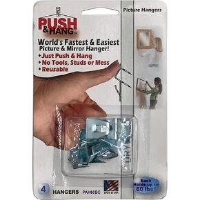 Electriduct Push & Hang Picture Frame and Mirror Wall Hanger 60 Drywall Hooks: 40 Small (up to 10lbs) + 20 Large (up to 60lbs) - No Tools, no Studs, no Mess. Easy Instant Installation.