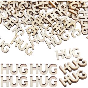100pcs Unfinished Wooden Letter Hug Pieces Hug Wood Cutout Letters Slice Handmade Decorative Hugs to Give Wood Chips Gift for DIY Crafts Scrapbooking Birthday Thanksgiving