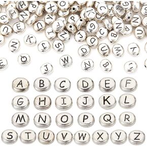 SUNNYCLUE 1 Box 104Pcs Metal Letter Beads Alphabet Beads Bulk Alloy Oval Tibetan Antique Silver Capital English A-Z Bead for Jewelry Making DIY Crafting Name Necklace Bracelet Keychain Women Beginners