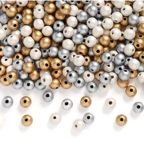 DAHI 450pcs 10mm Gold,Silver,White Three Color Round Wood Beads for DIY Craft, Jewelry Making(450pcs 10mm)