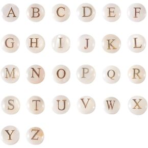 Fashewelry 26pcs Natural Freshwater Shell Alphabet Letter A-Z Beads Flat Round Mother of Pearl Shell Beads with Gold ABC English Letter for Bracelet Necklace Earring Jewelry Craft