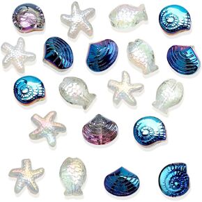 Ocean Theme Aesthetic Beads for Bracelets Blue Snail Shell Glass Beads for Bracelets Making White Starfish Fish Bracelet Beads Marine Unique Beads for Crafts Crystal Beads for Jewelry Making Supplies