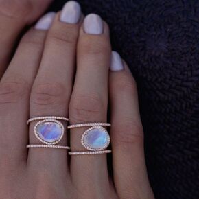 Bohemia Irregular Moonstone Ring 14K Rose Gold Plated Zircon Ring 14K Gold Moonstone Ring Opal Diamond Ring Transparent Elegant Moonstone Engagement Cocktail Wedding Band Rings （Size 7）
