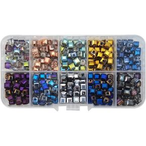 INSPIRELLE 300pcs 6mm Electroplated Multicolor Cube Crystal Beads for Jewelry Bracelet Making Bulk Faceted Square Shape Glass Beads