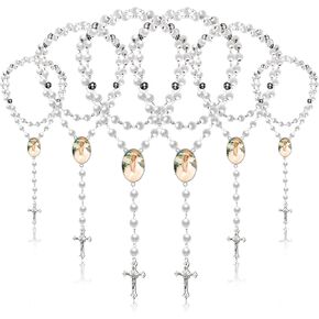 Kigeli 6 Pieces Sublimation Blank Rosary Sublimation Rosary Beads Necklace Sublimation Rosaries Prayer Beads Necklace for Baptism Women Jewelry for Catholic Gifts DIY Jewelry Making(White)