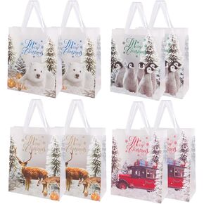 LOKIPA Christmas Gift Bags, 8PCS Christmas Bags for Gifts Medium Christmas Gift Bags with Handles PVC Holiday Gift Bags for Christmas Party Supplies Decor in Kuwait