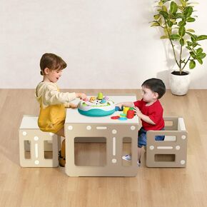 Kids' Table and 2 Chairs Set, 4 in 1 Activity Table for Toddlers Children Learning, Play, Arts, Crafts and Creativity - Children's Furniture for Home, Brown in Kuwait