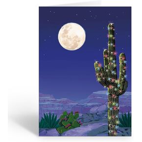 Stonehouse Collection | Desert Cactus Christmas Lights | Saguaro Cactus Holiday Cards | Southwest Greeting Cards (Standard)