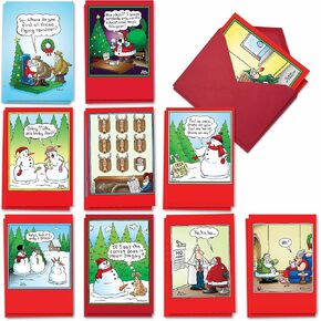 NobleWorks Variety Pack of 20 Funny Christmas Cartoons Greeting Cards with Envelopes, Humor Holiday Assortment for Men and Women (10 Designs, 2 Each) - Holly Jolly Rice Cakes AC5557XSG-B2x10