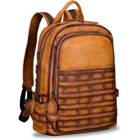 IVTG Genuine Leather Large Backpack for Men Vintage Laptop Knapsack Purse Rucksack Daypack High Capacity for Travel Bag