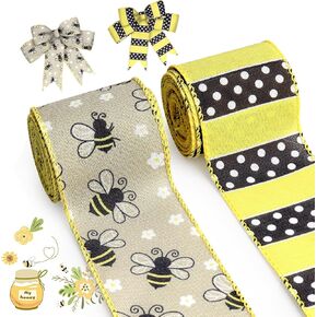 ALIBBON 2 Rolls 2.5" 5 Yd Butterfly Ribbon - Purple Buffalo Plaid Wired Spring Flower Burlap Ribbon for DIY Crafts Bows Making Gifts Wrapping Party Decoration