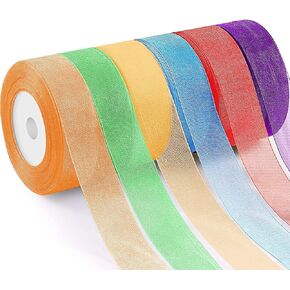 6 Rolls Organza Ribbon Sheer Chiffon Ribbon Transparent Chiffon Ribbons for Christmas Valentine's Day Gift Wedding Birthday Bouquet Garland Bow Making (25 Yards x 6 Rolls, Rainbow Series)