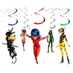 10 Pcs Miraculous Ladybug Streamers for Kids. Cartoon Ladybug Hanging Ceiling Swirls for Birthday Party Decorations.