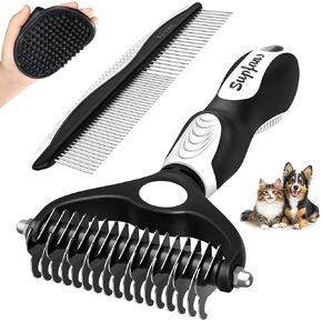 3PCS Dog Grooming Kit I Dog Brush for Shedding I Deshedding Dog Brush I Metal Dog Comb I Dog Bath Brush I Undercoat Rake for Dogs and Cats I Premium Pet Supplies (White Black)