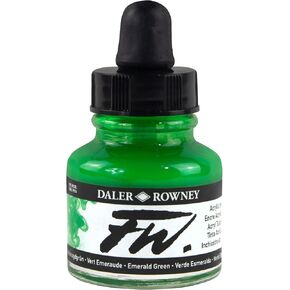 Daler Rowney FW Acrylic Ink Bottle Emerald Green - Versatile Acrylic Drawing Ink for Artists and Students - Permanent Calligraphy Ink - Archival Ink for Illustrating and More