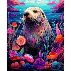 Tucocoo Cute Seal Dog Paint by Numbers for Adults Beginner,Ocean Animals DIY Seaside Acrylic Paint by Numbers Painting Kit,Gifts Arts Crafts for Home Decor Sea Animals Flower 16 x 20 Inch Frameless