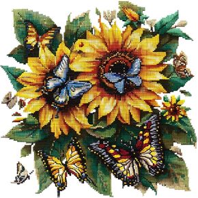 Xinpinzhou Sunflower 11ct Cross Stitch Kits, 11 CT Funny Pre Printed Counted Stamped Cross Stitch Embroidery Needlepoint Needlework Patterns Kits for Beginners Adults Crossstitch 36x36 cm