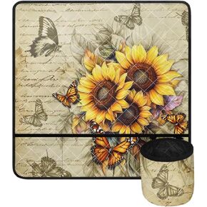 Jeiento Sunset Sewing Machine Mat with Pockets Yellow Sunflower Sewing Machine Pad Organizer Waterproof Sewing Machine Muffling Mat,Non Slip,Home Decor