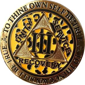 RecoveryChip 3 Year AA Medallion Reflex Leopard Gold Plated Animal Print Chip III
