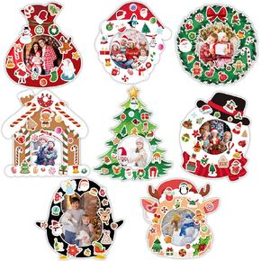 HOWAF 24 Packs Christmas Picture Frame Craft Kit Santa Claus Snowman Reindeer DIY Hanging Ornaments with 300pcs Christmas DIY Stickers for Xmas Christmas Tree Ornaments Art Class Home Home Activities