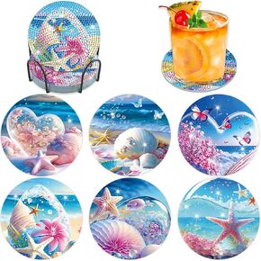 Bowetile 9PCS Diamond Art Painting Coasters Kit with Holder, Stained Glass Diamond Art Kits for Adults Beginners, Gem Art Kits for Adults, Arts and Crafts Kits for Adults for Home Decor