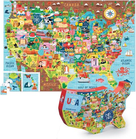 Crocodile Creek 200-Piece Jigsaw Floor Puzzle with Matching Poster - Fun Puzzles for Kids Ages 6-8 and Up - Heavy-Duty Storage Cylinder with Handle - World Map - 19" x 13" Finished in Kuwait