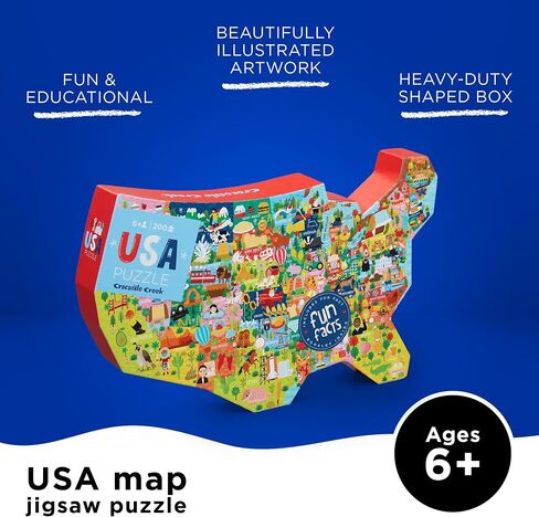 Crocodile Creek 200-Piece Jigsaw Floor Puzzle with Matching Poster - Fun Puzzles for Kids Ages 6-8 and Up - Heavy-Duty Storage Cylinder with Handle - World Map - 19" x 13" Finished in Kuwait