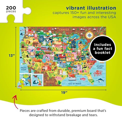 Crocodile Creek 200-Piece Jigsaw Floor Puzzle with Matching Poster - Fun Puzzles for Kids Ages 6-8 and Up - Heavy-Duty Storage Cylinder with Handle - World Map - 19" x 13" Finished in Kuwait