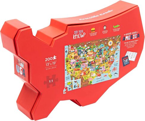 Crocodile Creek 200-Piece Jigsaw Floor Puzzle with Matching Poster - Fun Puzzles for Kids Ages 6-8 and Up - Heavy-Duty Storage Cylinder with Handle - World Map - 19" x 13" Finished in Kuwait