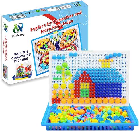 HenMerry Creative Mushroom Nails Mosaic Pegboard Children's Educational Toys 3D Jigsaw Toys Puzzle Game Building Block Toys (600pcs) in Kuwait