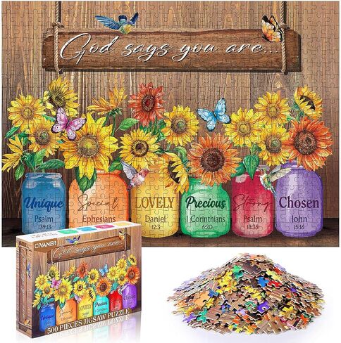 Civaner 500 Piece Christian Puzzles for Adults Bible Puzzles Sunflower Religious Puzzles for Adults Elderly Seniors Inspirational Jigsaw Puzzles Gift for Christmas Mother's Day (Bible Verse) in Saudi Arabia
