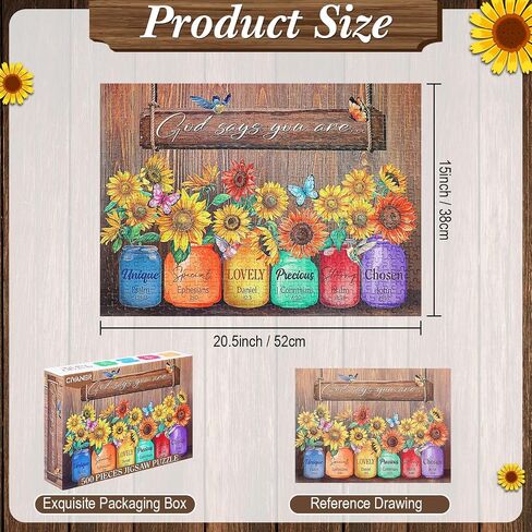 Civaner 500 Piece Christian Puzzles for Adults Bible Puzzles Sunflower Religious Puzzles for Adults Elderly Seniors Inspirational Jigsaw Puzzles Gift for Christmas Mother's Day (Bible Verse) in Saudi Arabia