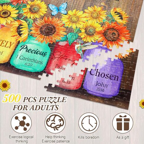 Civaner 500 Piece Christian Puzzles for Adults Bible Puzzles Sunflower Religious Puzzles for Adults Elderly Seniors Inspirational Jigsaw Puzzles Gift for Christmas Mother's Day (Bible Verse) in Saudi Arabia