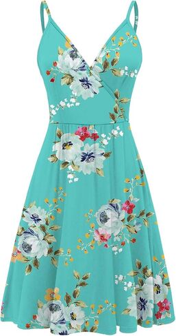 WEACZZY Women's 2026 Summer Dresses V Neck Spaghetti Strap Sundress Casual Beach Flowy Mini Dress with Pockets in Kuwait