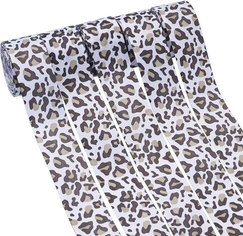 Craftdady 25 Yards Leopard Printed Grosgrain Ribbon 1 Inch Cheetah Animal Print Polyester Fabric Ribbon for Headbands Hair Bows Crafting Wrapping, White in Saudi Arabia