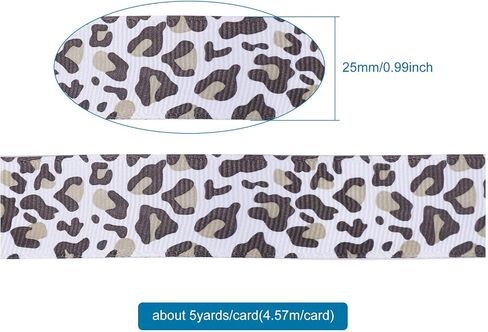Craftdady 25 Yards Leopard Printed Grosgrain Ribbon 1 Inch Cheetah Animal Print Polyester Fabric Ribbon for Headbands Hair Bows Crafting Wrapping, White in Saudi Arabia