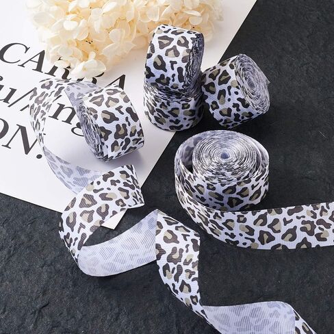 Craftdady 25 Yards Leopard Printed Grosgrain Ribbon 1 Inch Cheetah Animal Print Polyester Fabric Ribbon for Headbands Hair Bows Crafting Wrapping, White in Saudi Arabia