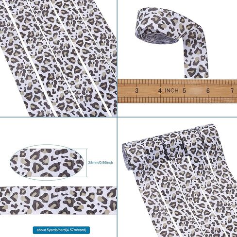 Craftdady 25 Yards Leopard Printed Grosgrain Ribbon 1 Inch Cheetah Animal Print Polyester Fabric Ribbon for Headbands Hair Bows Crafting Wrapping, White in Saudi Arabia