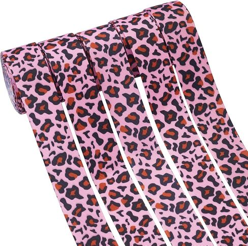 Craftdady 25 Yards Leopard Printed Grosgrain Ribbon 1 Inch Cheetah Animal Print Polyester Fabric Ribbon for Headbands Hair Bows Crafting Wrapping, White in Saudi Arabia
