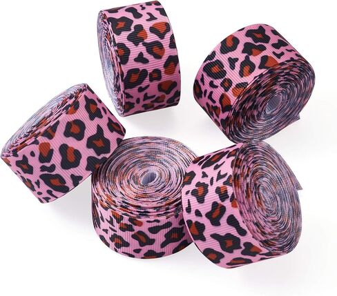 Craftdady 25 Yards Leopard Printed Grosgrain Ribbon 1 Inch Cheetah Animal Print Polyester Fabric Ribbon for Headbands Hair Bows Crafting Wrapping, White in Saudi Arabia