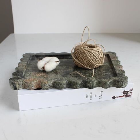 صينية رخامية أصلية من كالاكاتا فيولا مقاس 10.8 بوصة × 8 بوصة، صينية زينة مستطيلة فاخرة لطاولة الحمام والمطبخ، صينية تزيين لديكور المنزل في خزانة الملابس in Kuwait