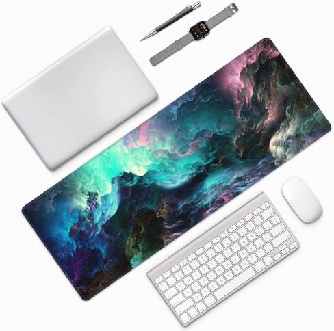 لوحة ماوس ألعاب ملونة مجردة من Dazzling Galaxy مقاس 31.5 × 11.8 بوصة XL ولوحة مفاتيح كبيرة ممتدة وقاعدة مطاطية غير قابلة للانزلاق مع حواف مخيطة للمكتب المنزلي in Kuwait