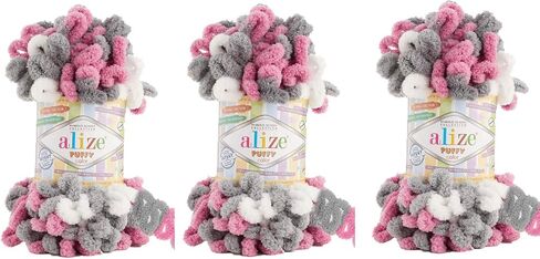 Alize Puffy Color Baby بطانية غزل حلقة كبيرة مجموعة من 3skn 300gr 30yds 100% خيط ناعم من البوليستر الدقيق غزل الحياكة اليدوية خيوط منسوجة كبيرة الحجم للغاية (6244) in Saudi Arabia