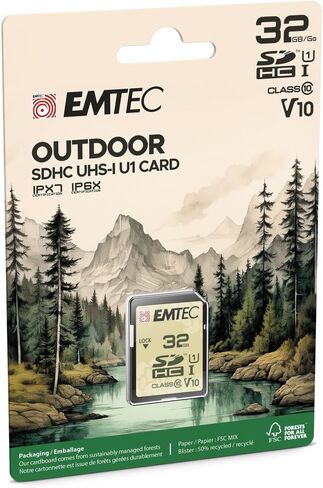 بطاقة SD خارجية سعة 32 جيجابايت من EMTEC - بطاقة SD لكاميرا UHS-I U1 V10 فئة 10 - حماية IPX6 وIPX7 - مثالية لمقاطع الفيديو عالية الدقة - عبوتان in Kuwait